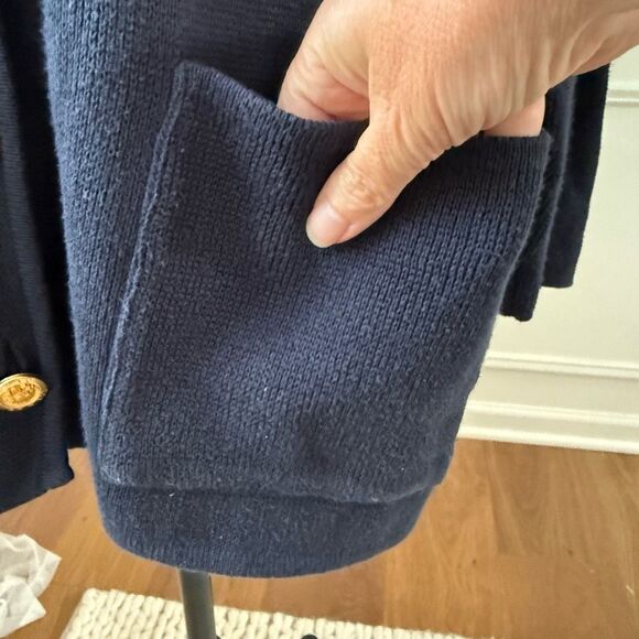 Vintage Liz Claiborne Liz & Co Navy Blue Sweater Blazer Cardigan Crest Prep Scho - Picture 6 of 9